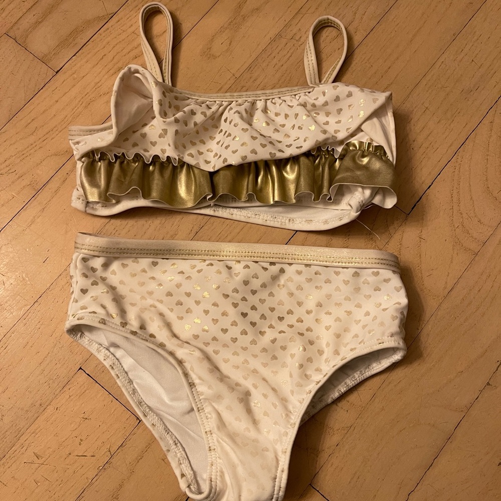Ocean pacific gold Ruffle hearts bikini bathing suit